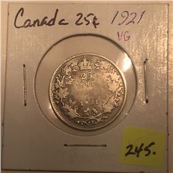 1921 Canada Silver Twenty-five Cent