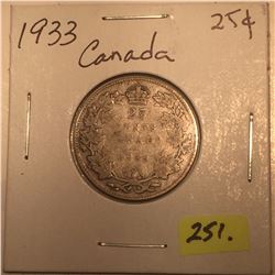 1933 Canada Silver Twenty-five Cent