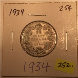 1934 Canada Silver Twenty-five Cent