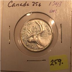1943 Canada Silver Twenty-five Cent