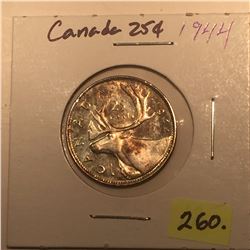 1944 Canada Silver Twenty-five Cent