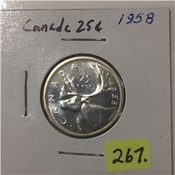 1958 Canada Silver Twenty-five Cent