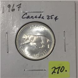 1967 Centennial Canada Silver Twenty-five Cent