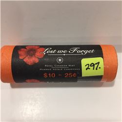 2004 Canada 'Lest We Forget' Poppy Roll of Twenty-five Cent pcs.