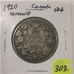 1920 Canada Sterling Silver Fifty Cent - Narrow o
