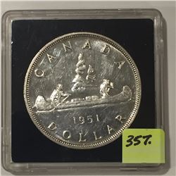 1951 Canada Silver Dollar - Short Water Line - in Quadrum
