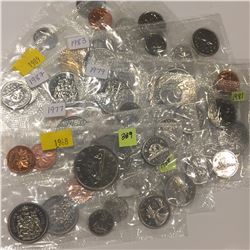 10 Uncirc. Sets - 1968 (2); 1977; 79; 81; 82; 83; 84; 89; 95 (no envelopes)