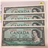 Image 1 : 4 - 1954 Bk of Canada One Dollar Bills; Consecutive SN's; Uncirc.