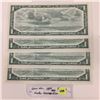 Image 2 : 4 - 1954 Bk of Canada One Dollar Bills; Consecutive SN's; Uncirc.