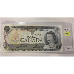 1973 Bk of Canada One Dollar Bill; Radar Note; SN BFA4304034; Uncirc.