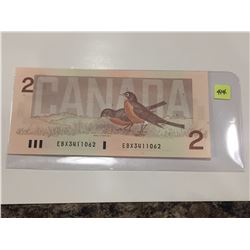 1986 Canada Two Dollar Bill; SN EBX 3411062; Replacement Note; Uncirc.