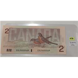 1986 Canada Two Dollar Bill; Radar Note; SN EGL 9653569; Uncirc.