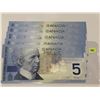 Image 2 : 5 Consecutive 2006 Canada Five Dollar Bills; SN ANU 6971932 - 36 Uncirc.