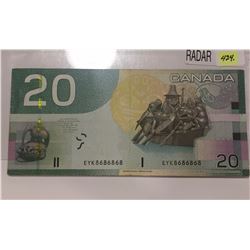 2004 Canada Twenty Dollar Radar Note; Jenkins/Dodge; SN EYK 8686868