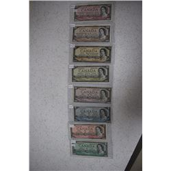 1954 Canada Bills (8) - $1 Replacement Bill; $2 w/Modified Portrait; $5 DF; $10; $20; $50 DF; $100; 