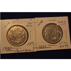1953 Canada Fifty Cents (2) Large & Small Dates