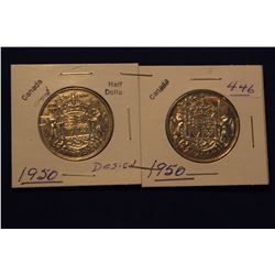 1950 Canada Fifty Cents (2) Design & No Design