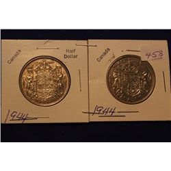 1944 Canada Fifty Cents (2); Both have Narrow Dates