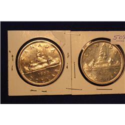 1955 Canada Silver Dollars (2) Different Water Lines