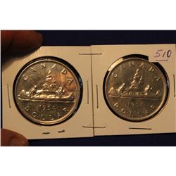 1954 Canada Silver Dollars (2) Different Water Lines