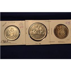 1965 Canada Silver Dollar & Fifty Cent Coins (3)