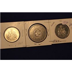 1964 Canada Silver Dollar & Fifty Cent Coins (3)