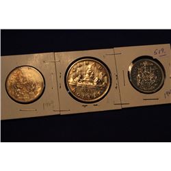 1960 Canada Silver Dollar & Fifty Cent Coins (3)