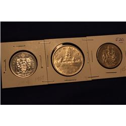 1959 Canada Silver Dollar & Fifty Cent Coins (3)
