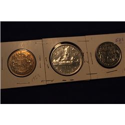 1953 Canada Silver Dollar & Fifty Cent Coins (3)