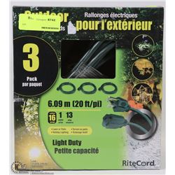 3PK OUTDOOR EXTENSION CORDS