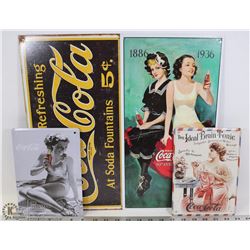 LOT OF 4 ASSORTED COCA COLA TIN SIGNS