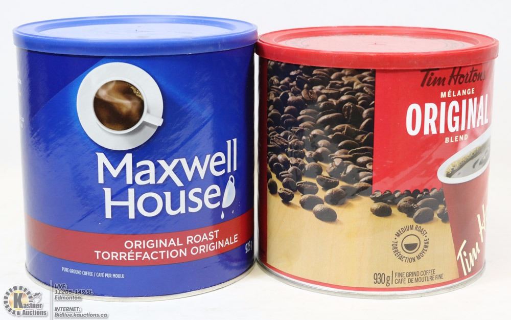 2 EXTRA LARGE CANS OF COFFEE INCL. TIM HORTONS