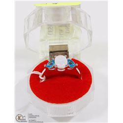 #105-AUSTRALIAN WHITE FIRE OPAL & BLUE TOPAZ RING