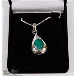 #124-NATURAL GREEN EMERALD PENDANT& NECKLACE