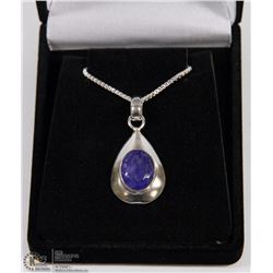 #129-NATURAL BLUE SAPPHIRE PENDANT & NECKLACE