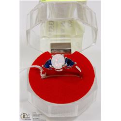#107-AUSTRALIAN WHITE FIRE OPAL & SAPPHIRE  RING