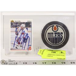 AUTOGRAPHED PAUL COFFEY PUCK & CARD DISPLAY
