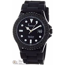 4) FREELOOK BLK SILICONE BAND, CRYSTAL BEZEL WATCH