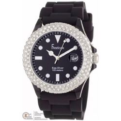 9) FREELOOK BLACK STRAP CRYSTAL BEZEL LADIES WATCH