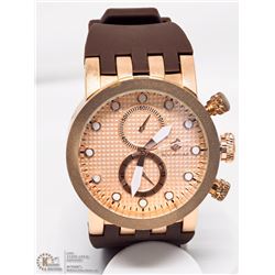 11) ROCAWEAR BROWN STRAP, R.GOLD TONE LADIES WATCH