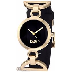 22) DOLCE & GABBANA BLACK STRAP SS GOLD TONE WATCH