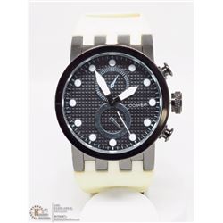 23) ROCAWEAR WHITE STRAP SS BLACK DIAL MEN'S WATCH