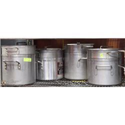 LOT OF 4 LARGE COMMERCIAL POTS WITH LIDS