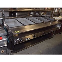 5 WELL BUFFET STEAM TABLE WITH OVER SHELF. MOUNTED