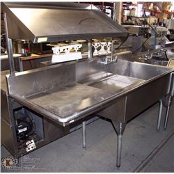 STAINLESS STEEL DOUBLE SINK WITH RUN OFF, SHELF,