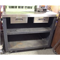 3FT STAINLESS STEEL TOP CABINET ON WHEELS, HAS 2