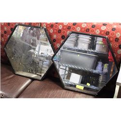 LOT OF 2 HEXAGON MIRRORED TRIVETS  APPROX 20 X 23