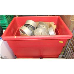 LARGE RED ROLLING BIN WITH CONTENTS