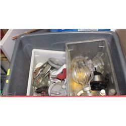 LARGE GREY ROLLING BIN WITH CONTENTS