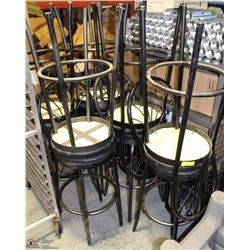 10 BLACK VINYL STOOLS WITH BACKS.